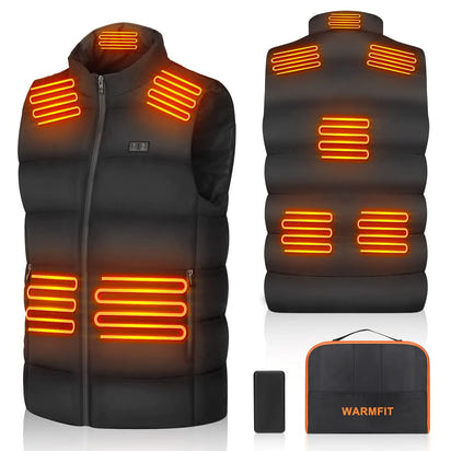 WARMFIT Rechargeable Heated Vest with Battery Pack for Men Women3 Heating Levels 8 Heating Zones Lightweight Warming Jacket -S
